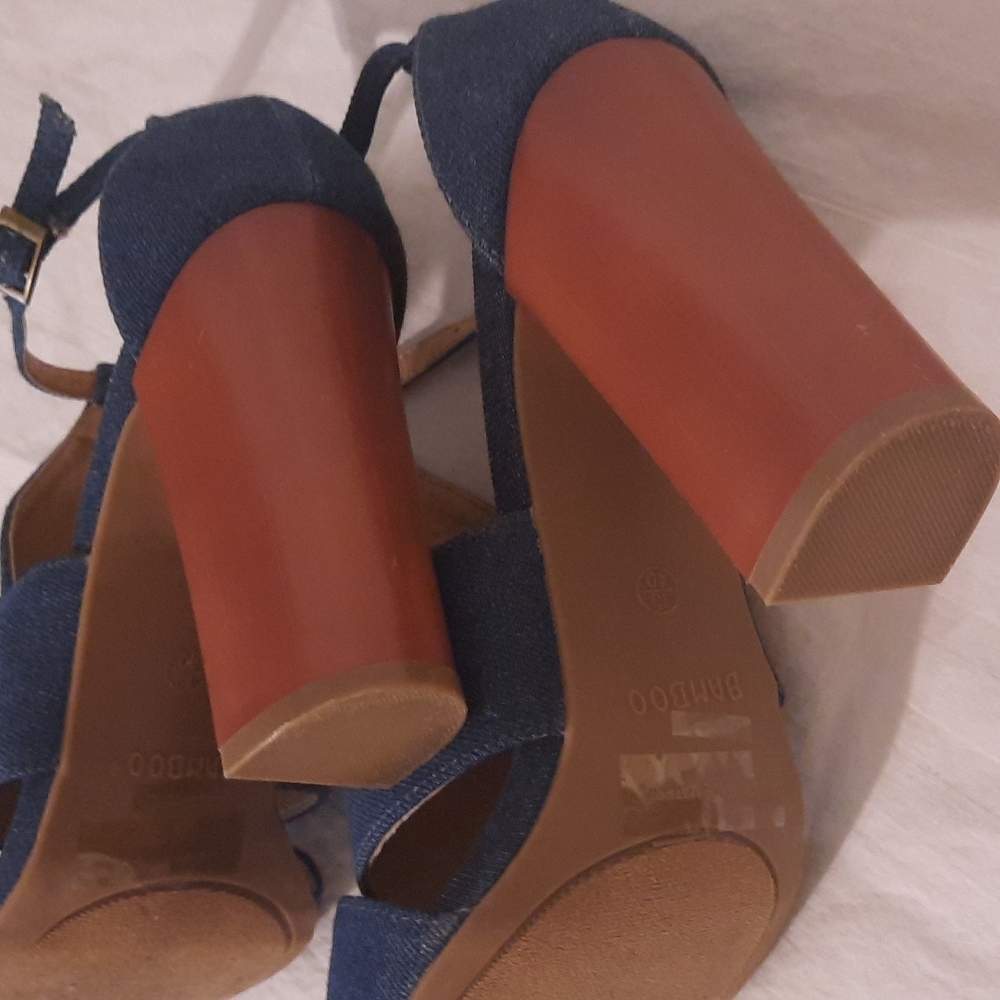 Bamboo denim and camel chunky heel y2k style size 10 shoes - Picture 6 of 6